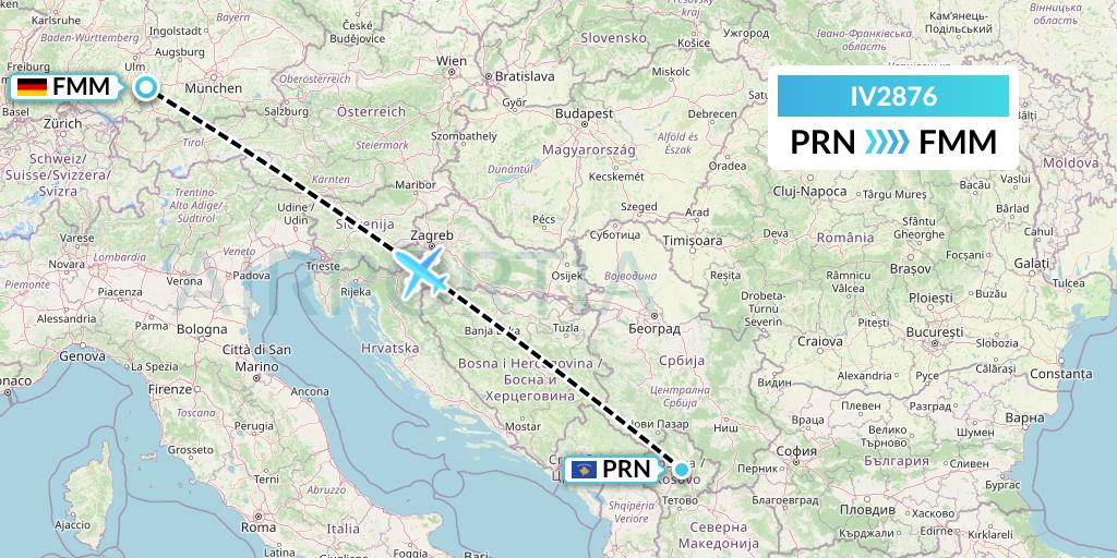 IV2876 VVB Aviation Malta Flight Map: Pristina to Memmingen