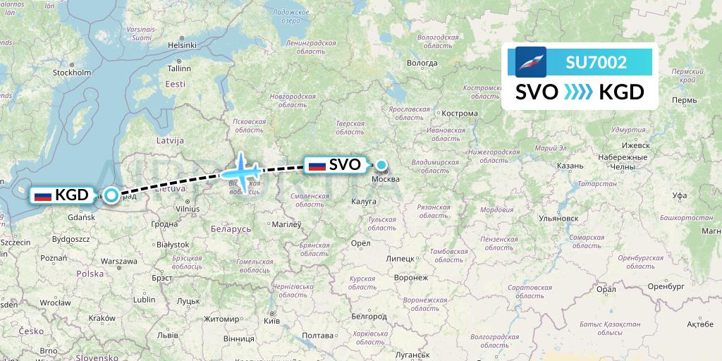 SU7002 Aeroflot Flight Map: Moscow to Kaliningrad