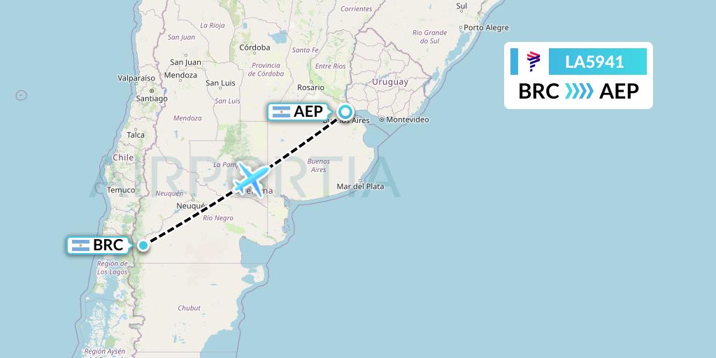 LA5941 LAN Airlines Flight Map: San Carlos de Bariloche to Buenos Aires