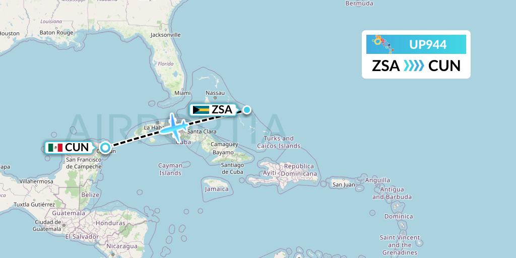 UP944 Bahamasair Flight Map: San Salvador to Cancun