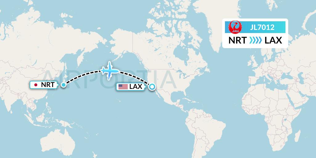 JL7012 Japan Airlines Flight Map: Tokyo to Los Angeles