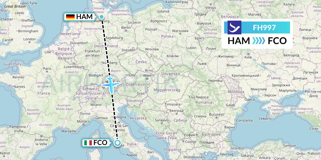 FH997 Freebird Airlines Flight Map: Hamburg to Rome