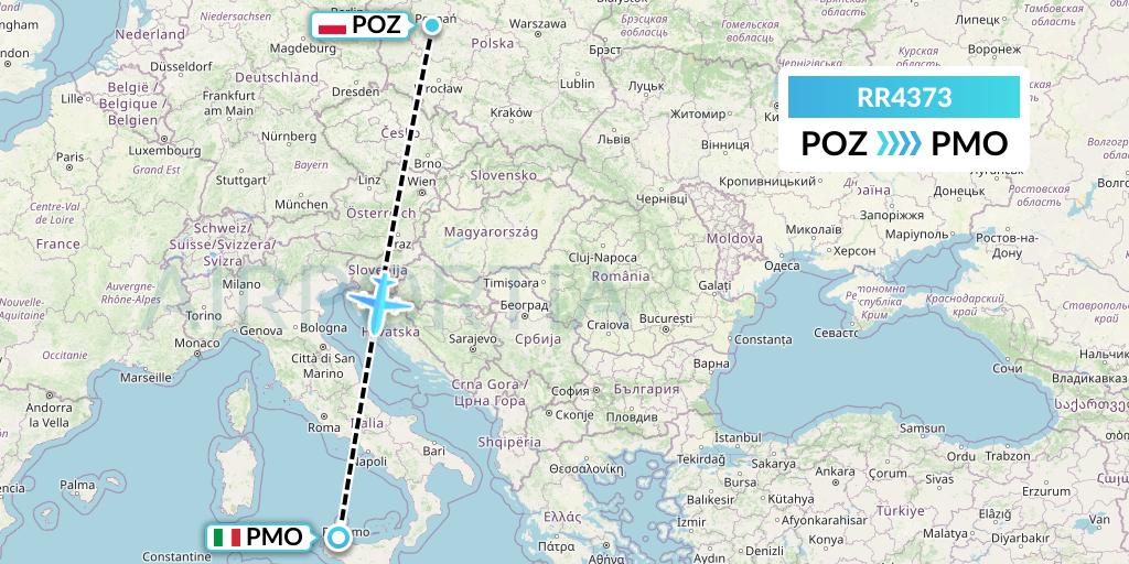 RR4373 Royal Air Force Flight Map: Poznan to Palermo