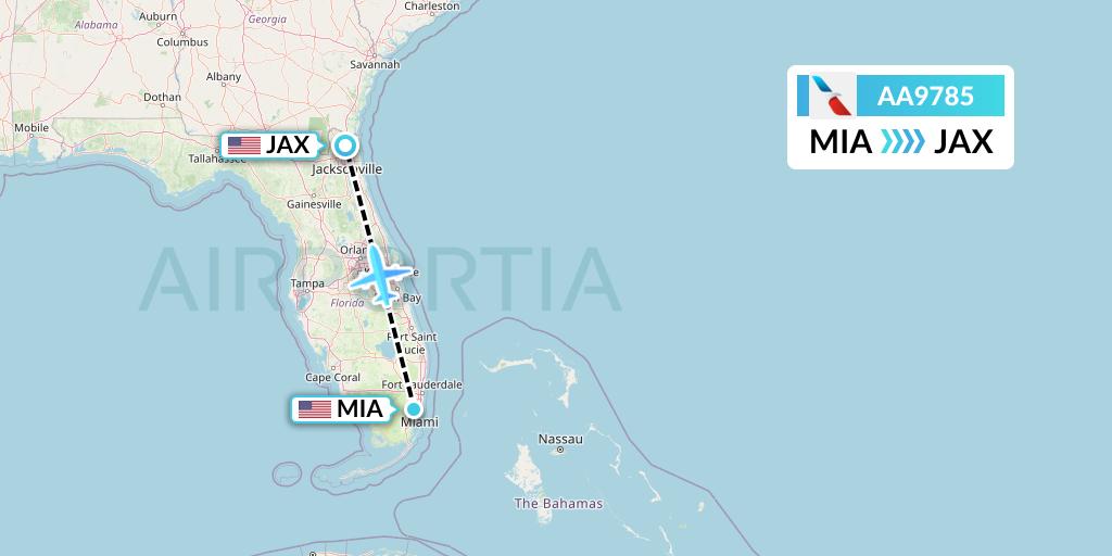 AA9785 American Airlines Flight Map: Miami to Jacksonville