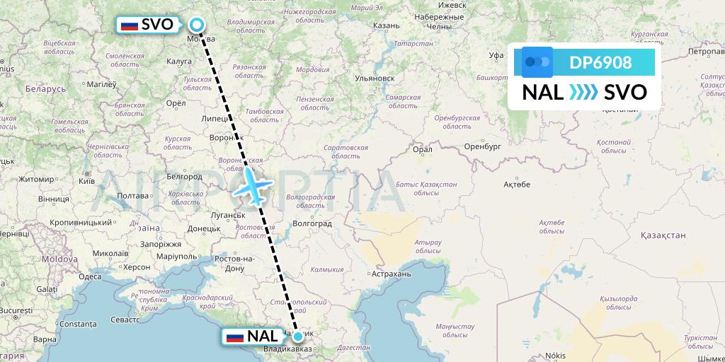 DP6908 Pobeda Flight Map: Nalchik to Moscow