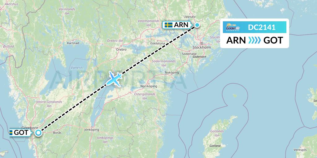 DC2141 Braathens Regional Flight Map: Stockholm to Gothenburg