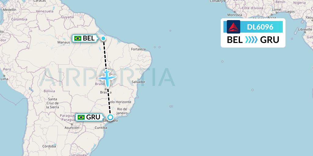 DL6096 Delta Air Lines Flight Map: Belem to Sao Paulo