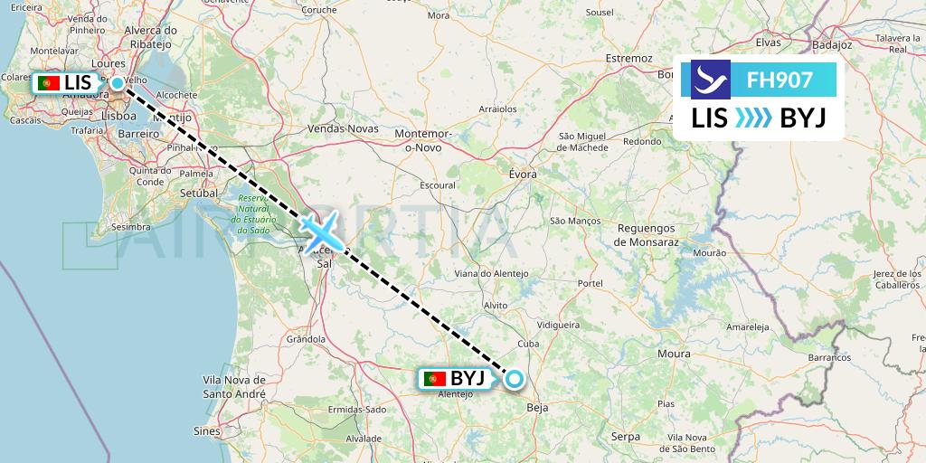 FH907 Freebird Airlines Flight Map: Lisbon to Beja