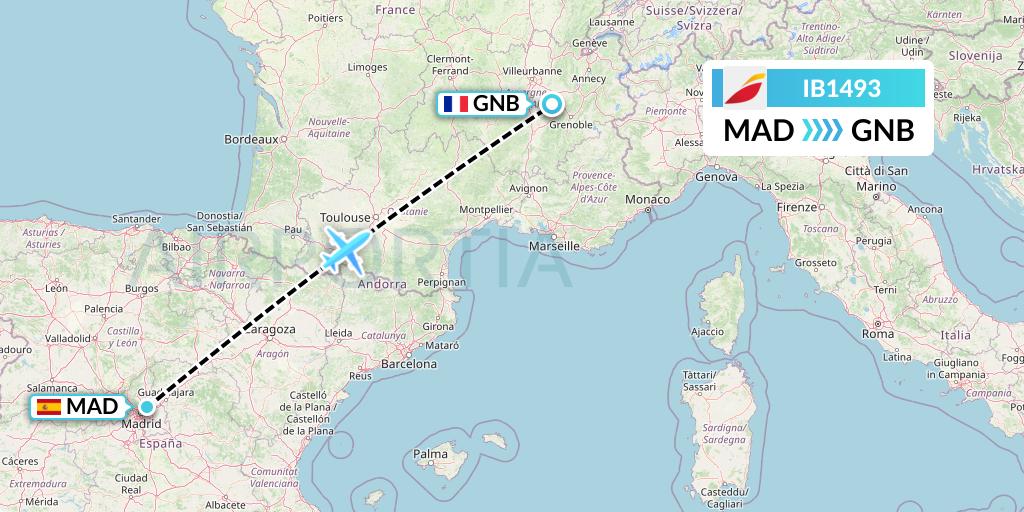 IB1493 Iberia Flight Map: Madrid to Grenoble