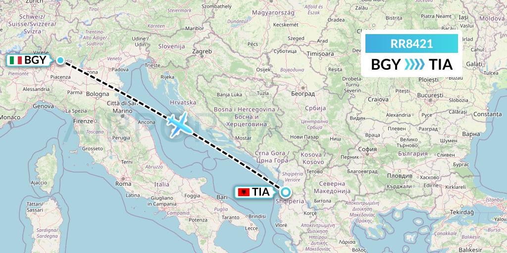RR8421 Royal Air Force Flight Map: Milan to Tirana