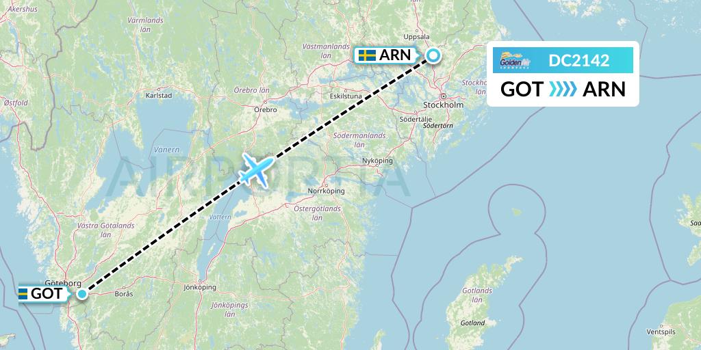 DC2142 Braathens Regional Flight Map: Gothenburg to Stockholm