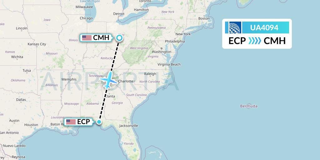 UA4094 United Airlines Flight Map: Panama City to Columbus
