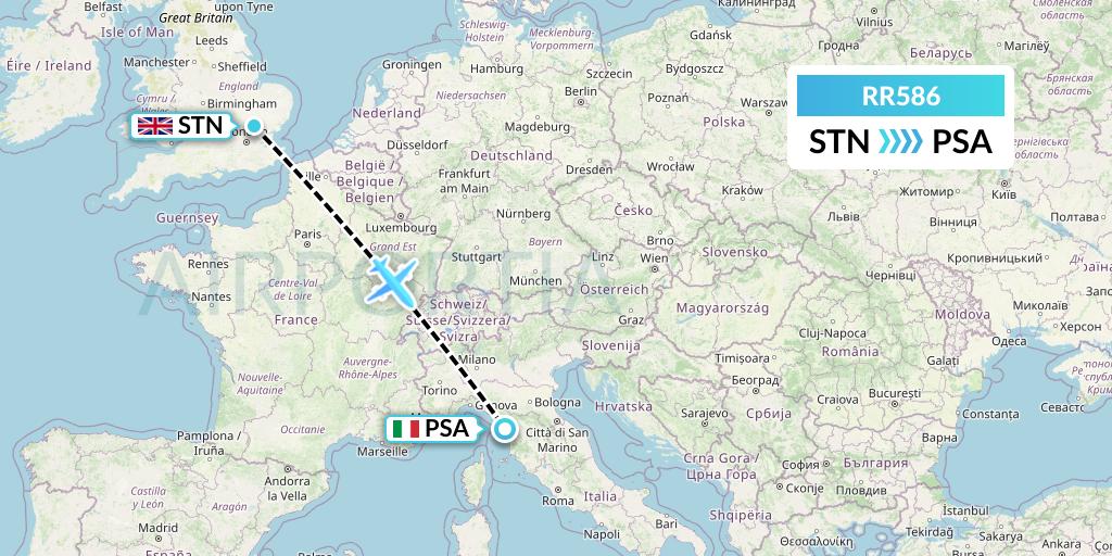 RR586 Royal Air Force Flight Map: London to Pisa