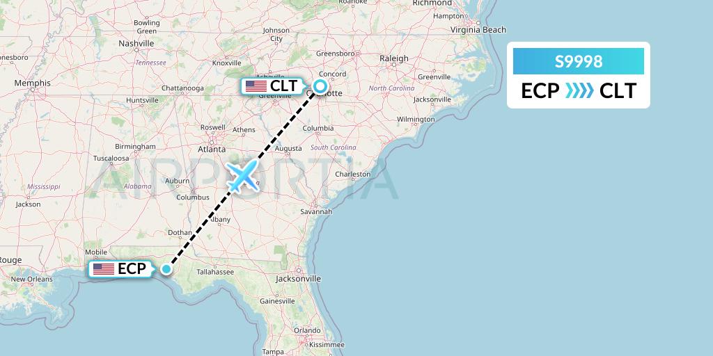 S9998 Flybig Flight Map: Panama City to Charlotte