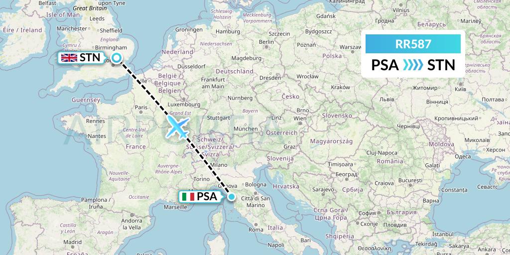 RR587 Royal Air Force Flight Map: Pisa to London