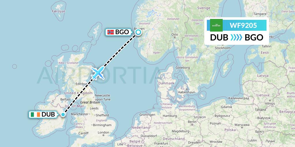 WF9205 Wideroe Flight Map: Dublin to Bergen