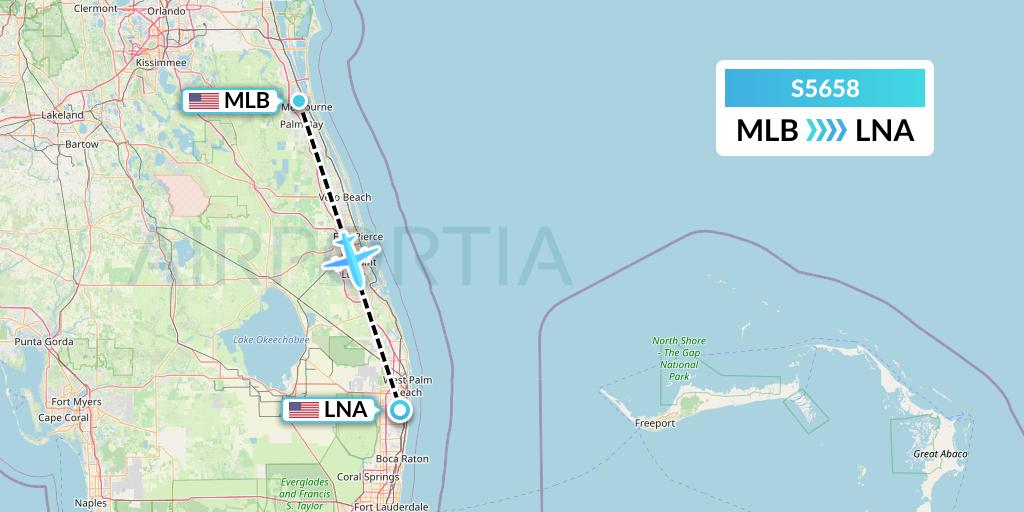 S5658 Star Air Flight Map: Melbourne to West Palm Beach
