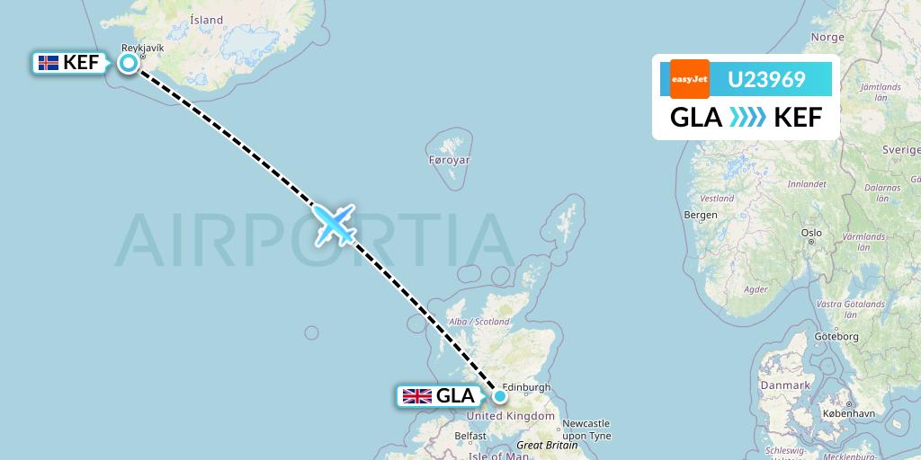 U23969 EasyJet Flight Map: Glasgow to Reykjavik