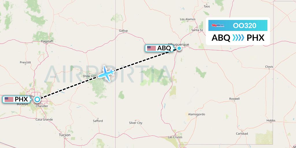 OO320 SkyWest Airlines Flight Map: Albuquerque to Phoenix