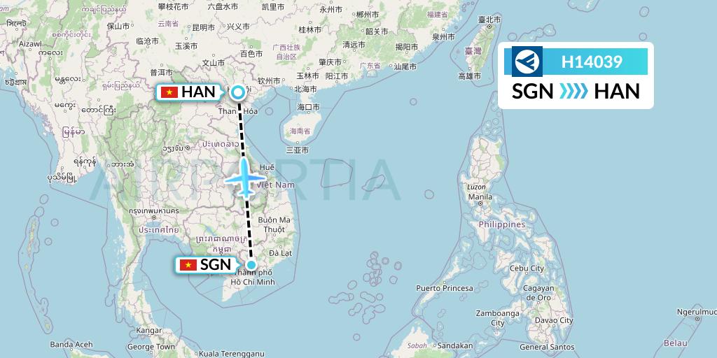 H14039 Hahn Air Systems Flight Map: Ho Chi Minh City to Hanoi