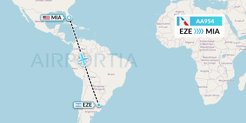 AA954 American Airlines Flight Map: Buenos Aires to Miami