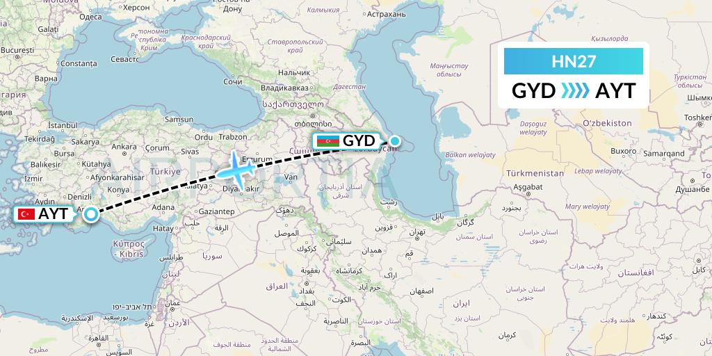 HN27 Uab Heston Airlines Jsc Heston Airl Flight Map: Baku to Antalya