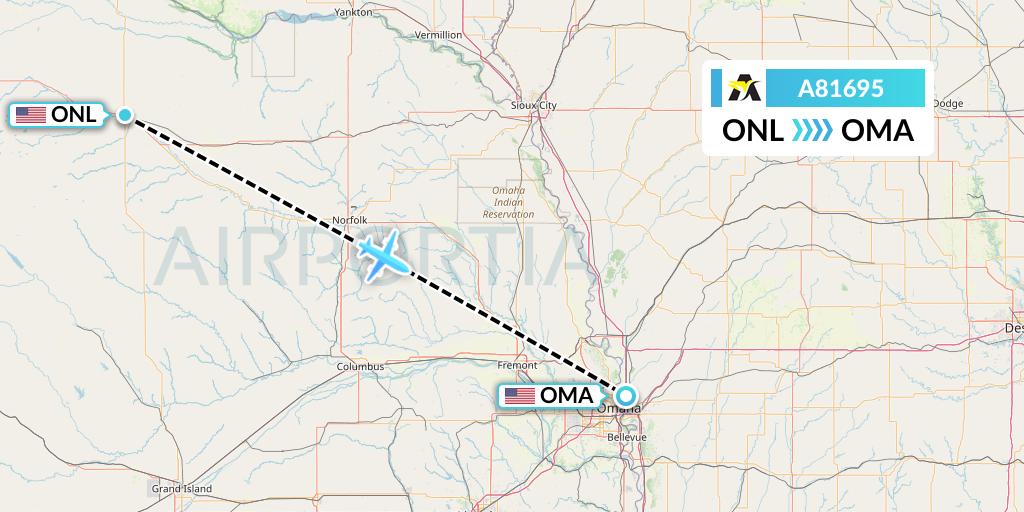 A81695 Aerolink Uganda Flight Map: Oneill to Omaha