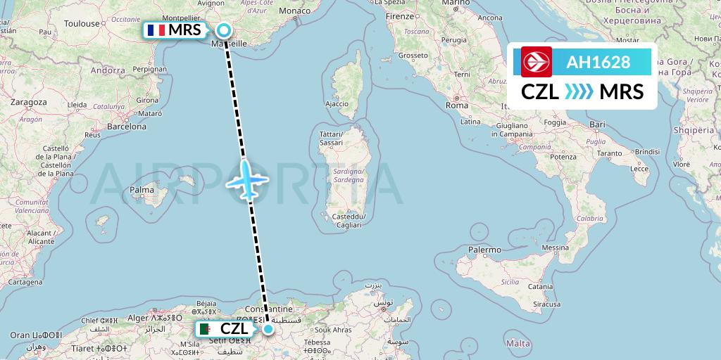 AH1628 Air Algerie Flight Map: Constantine to Marseille