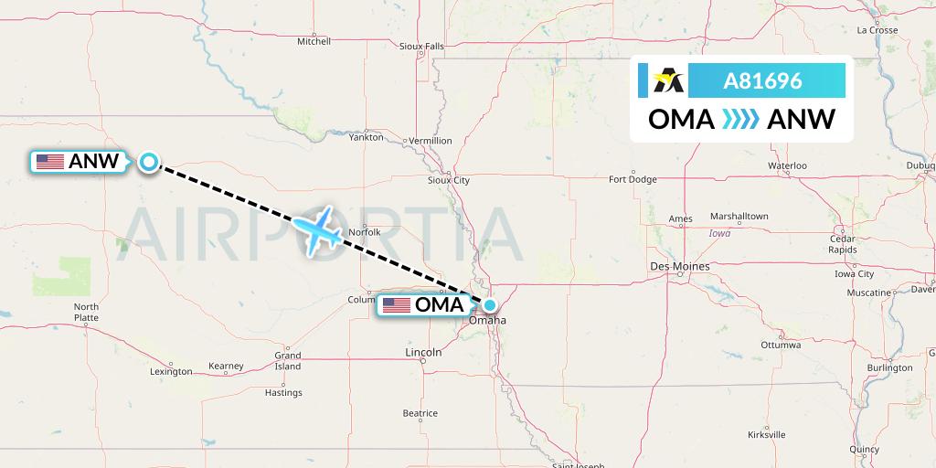 A81696 Aerolink Uganda Flight Map: Omaha to Ainsworth