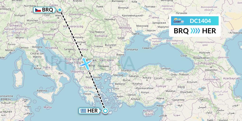 DC1404 Braathens Regional Flight Map: Brno to Heraklion