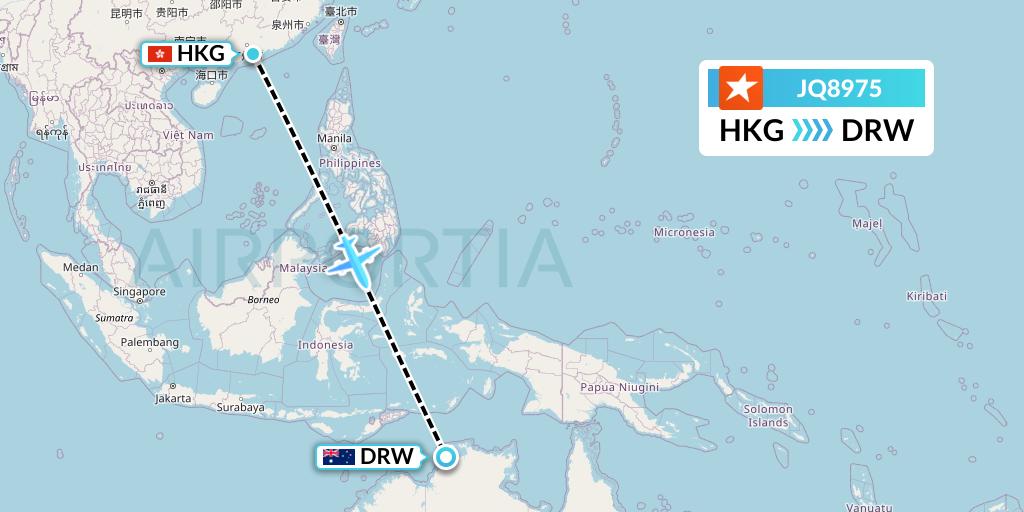 JQ8975 Jetstar Airways Flight Map: Hong Kong to Darwin