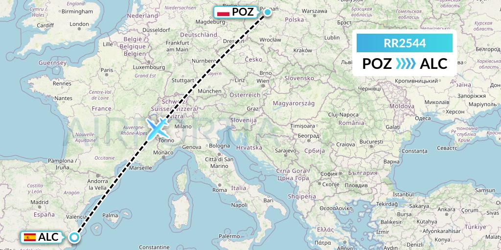 RR2544 Royal Air Force Flight Map: Poznan to Alicante