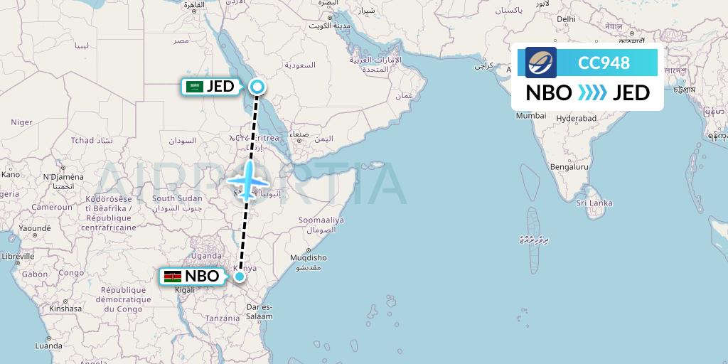 CC948 CM Airlines Flight Map: Nairobi to Jeddah