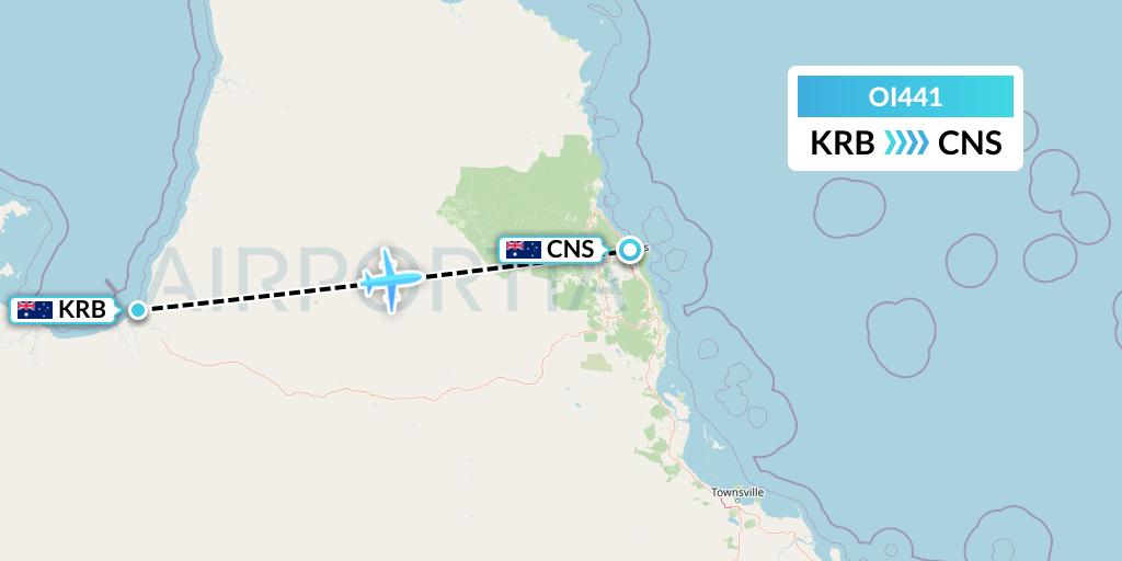 OI441 Hinterland Aviation Flight Map: Karumba to Cairns