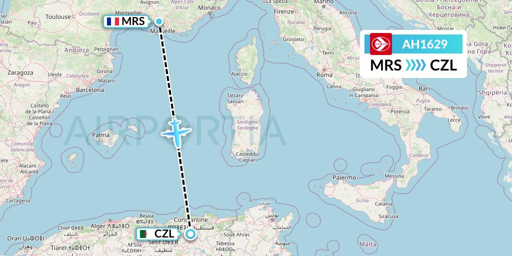 AH1629 Air Algerie Flight Map: Marseille to Constantine