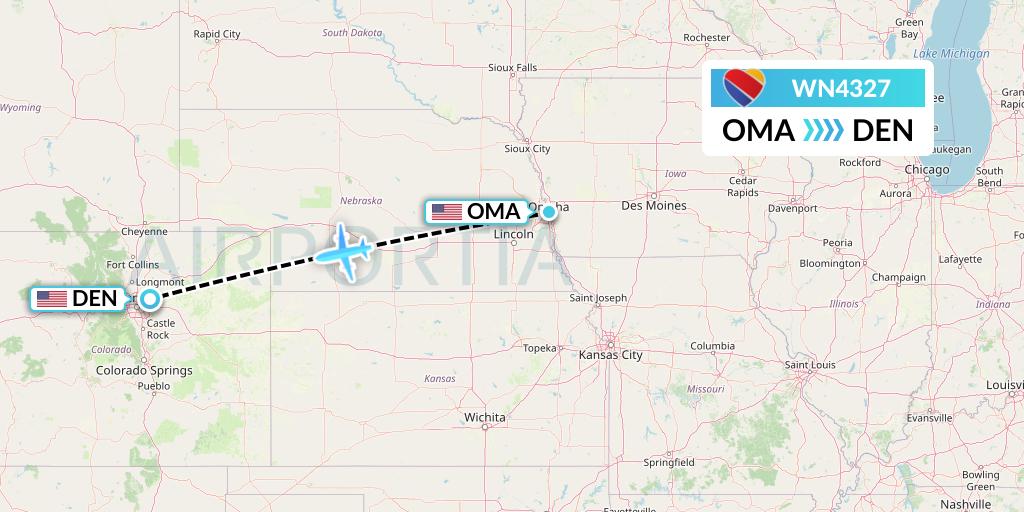 WN4327 Southwest Airlines Flight Map: Omaha to Denver