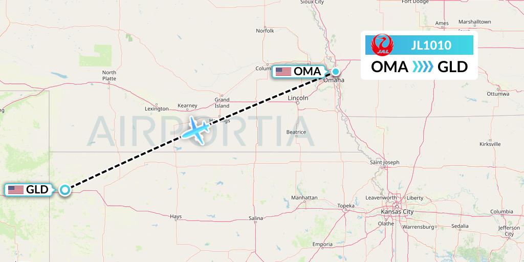 JL1010 Japan Airlines Flight Map: Omaha to Goodland