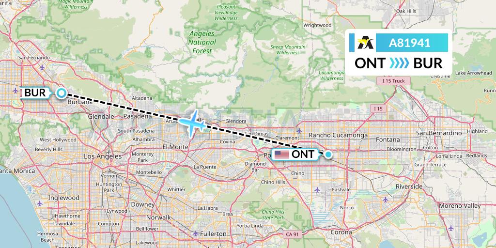 A81941 Aerolink Uganda Flight Map: Ontario to Burbank