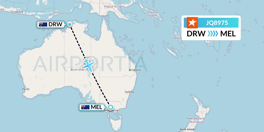 JQ8975 Jetstar Airways Flight Map: Darwin to Melbourne