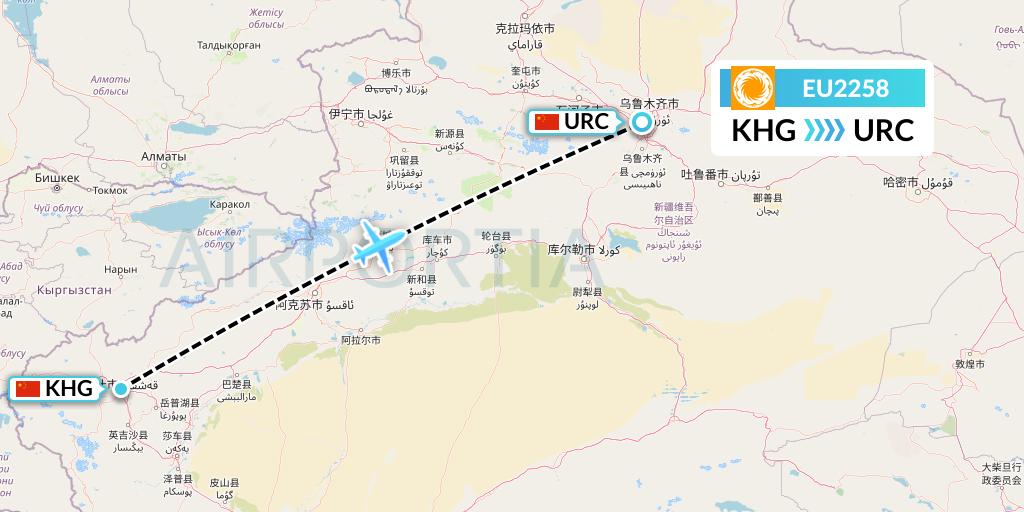 EU2258 Chengdu Airlines Flight Map: Kashgar to Urumqi