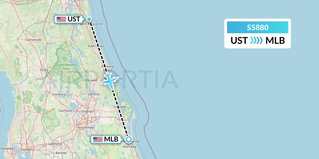 S5880 Star Air Flight Map: St. Augustine to Melbourne