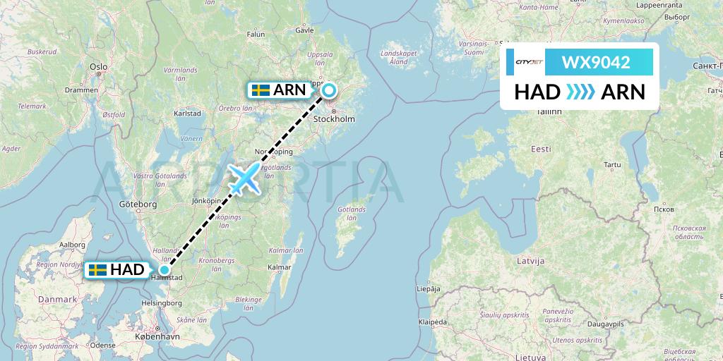 WX9042 Cityjet Flight Map: Halmstad to Stockholm