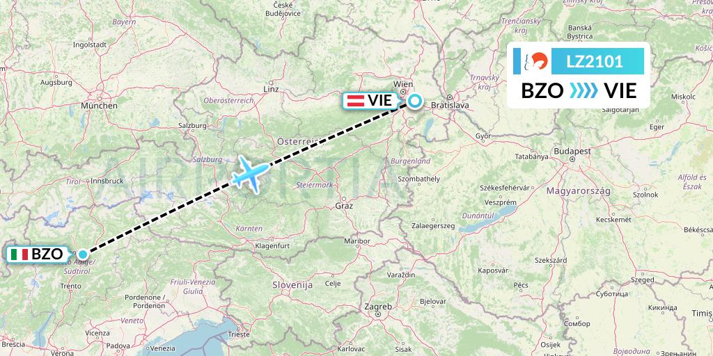LZ2101 Air Link Flight Map: Bolzano to Vienna