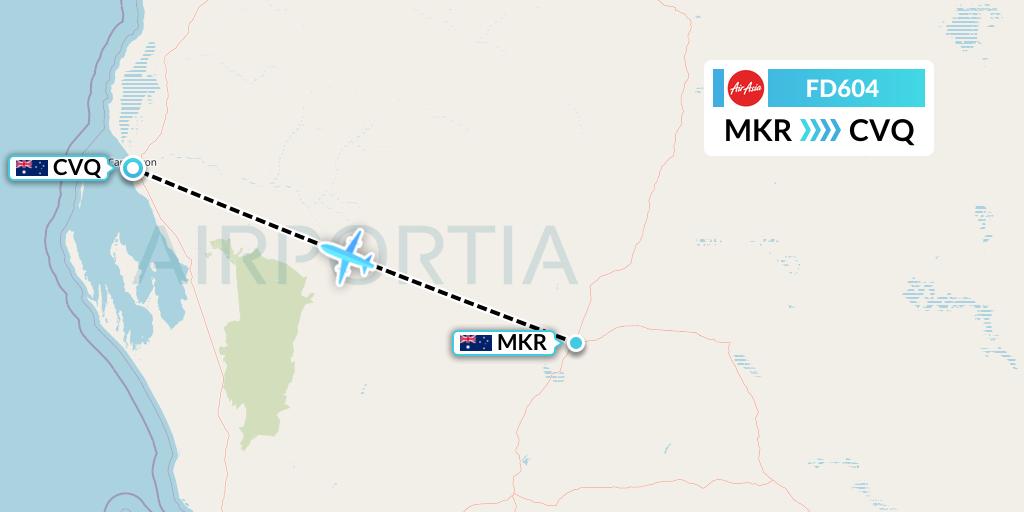 FD604 Thai AirAsia Flight Map: Meekathara to Carnarvon