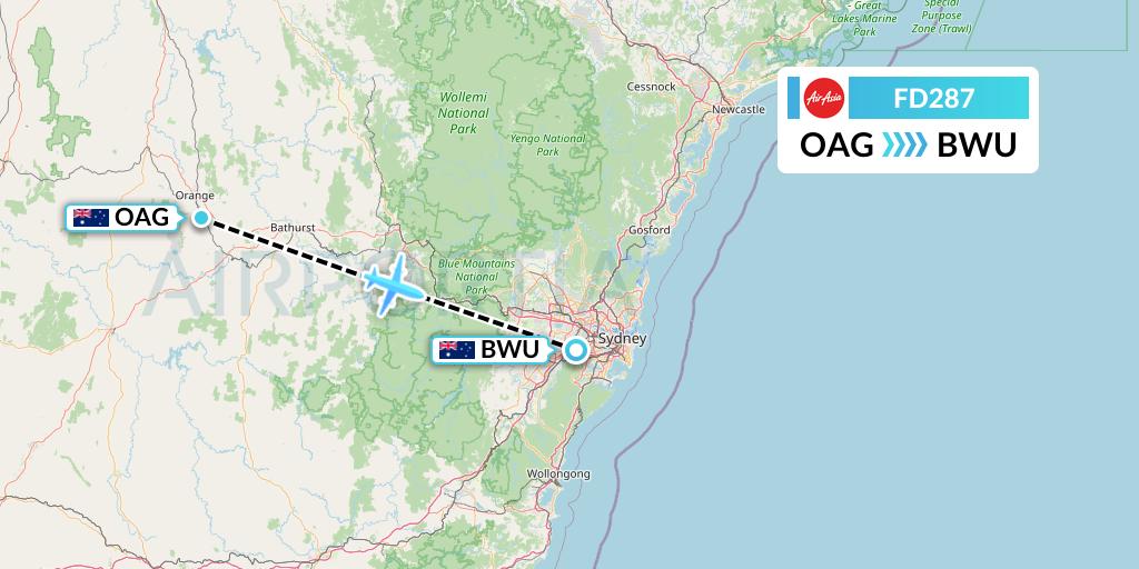 FD287 Thai AirAsia Flight Map: Orange to Bankstown
