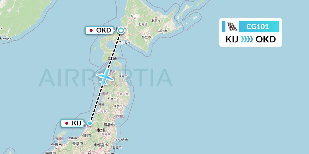 CG101 Airlines PNG Flight Map: Niigata to Sapporo