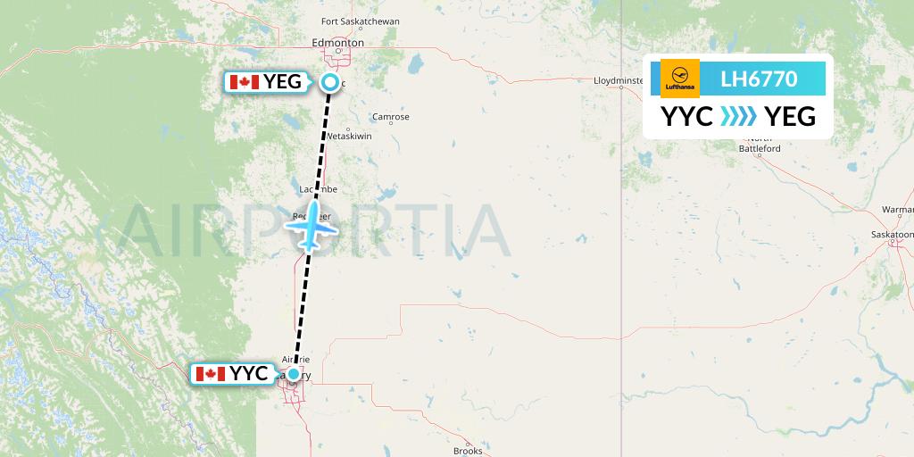 LH6770 Lufthansa Flight Map: Calgary to Edmonton