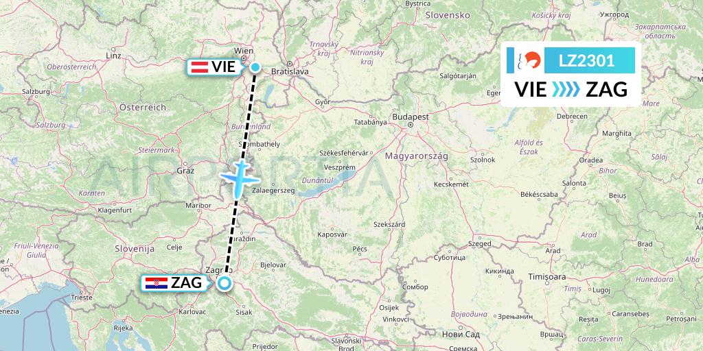 LZ2301 Air Link Flight Map: Vienna to Zagreb