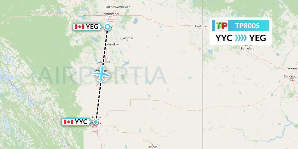 TP8005 TAP Portugal Flight Map: Calgary to Edmonton