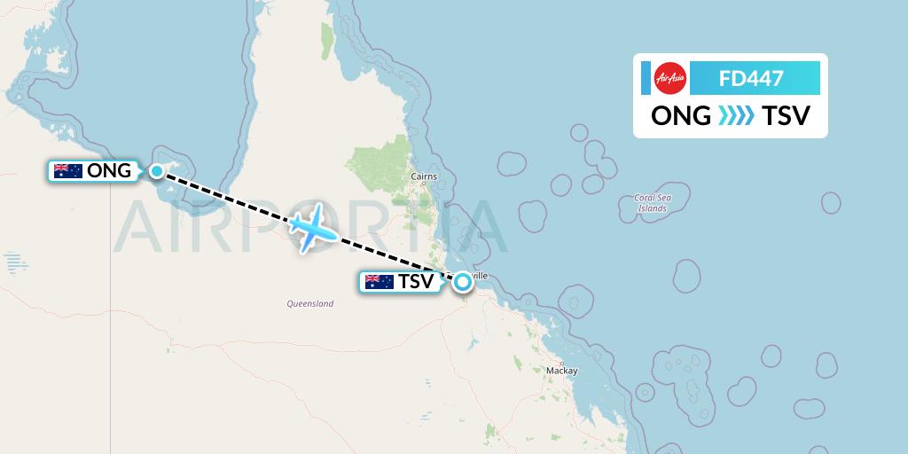 FD447 Thai AirAsia Flight Map: Mornington to Townsville